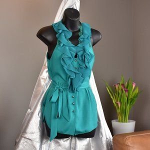 Akira Green Sleeveless Chiffon and Lace Blouse